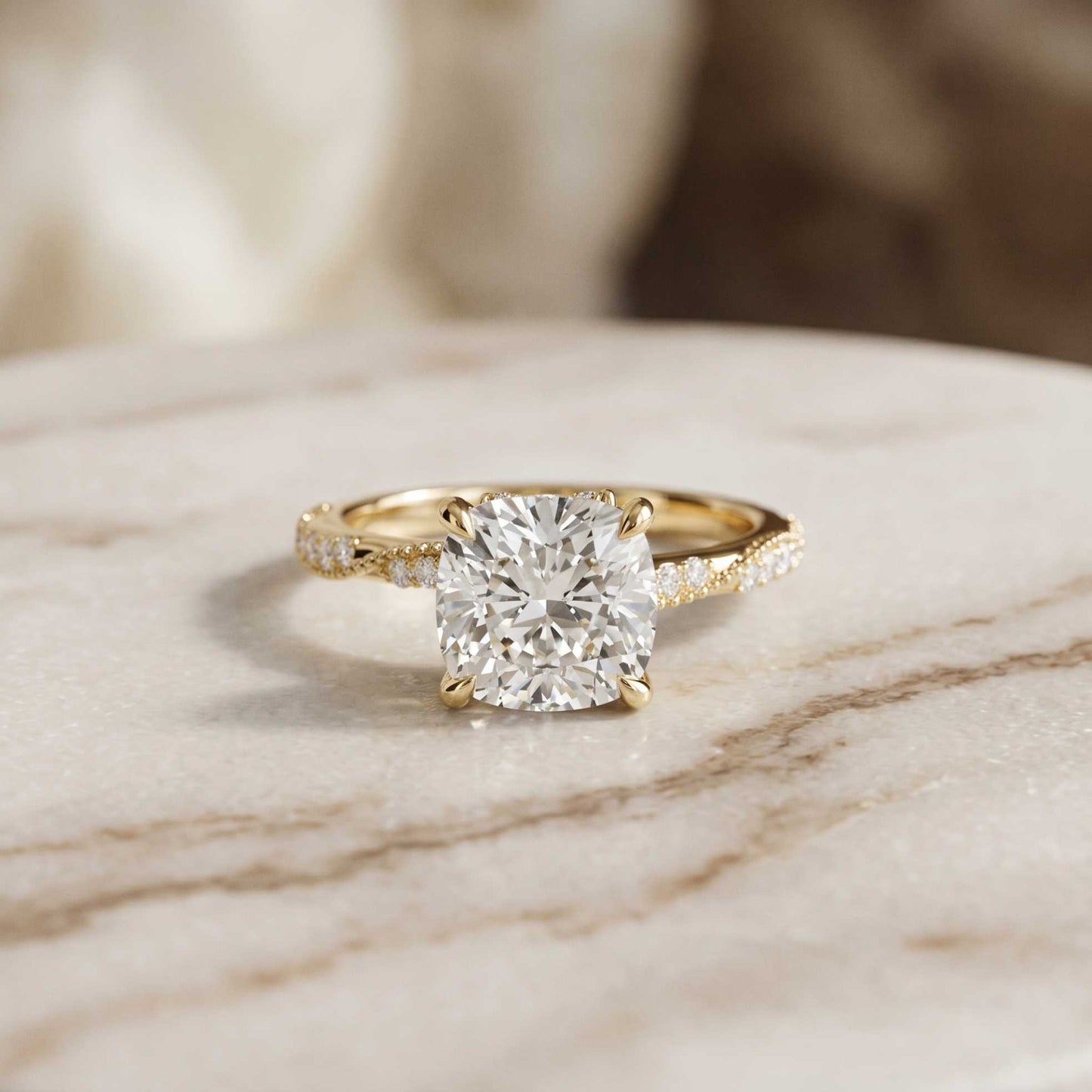 3.10 Ct Cushion Cut Moissanite Timeless Engagement Ring Gold