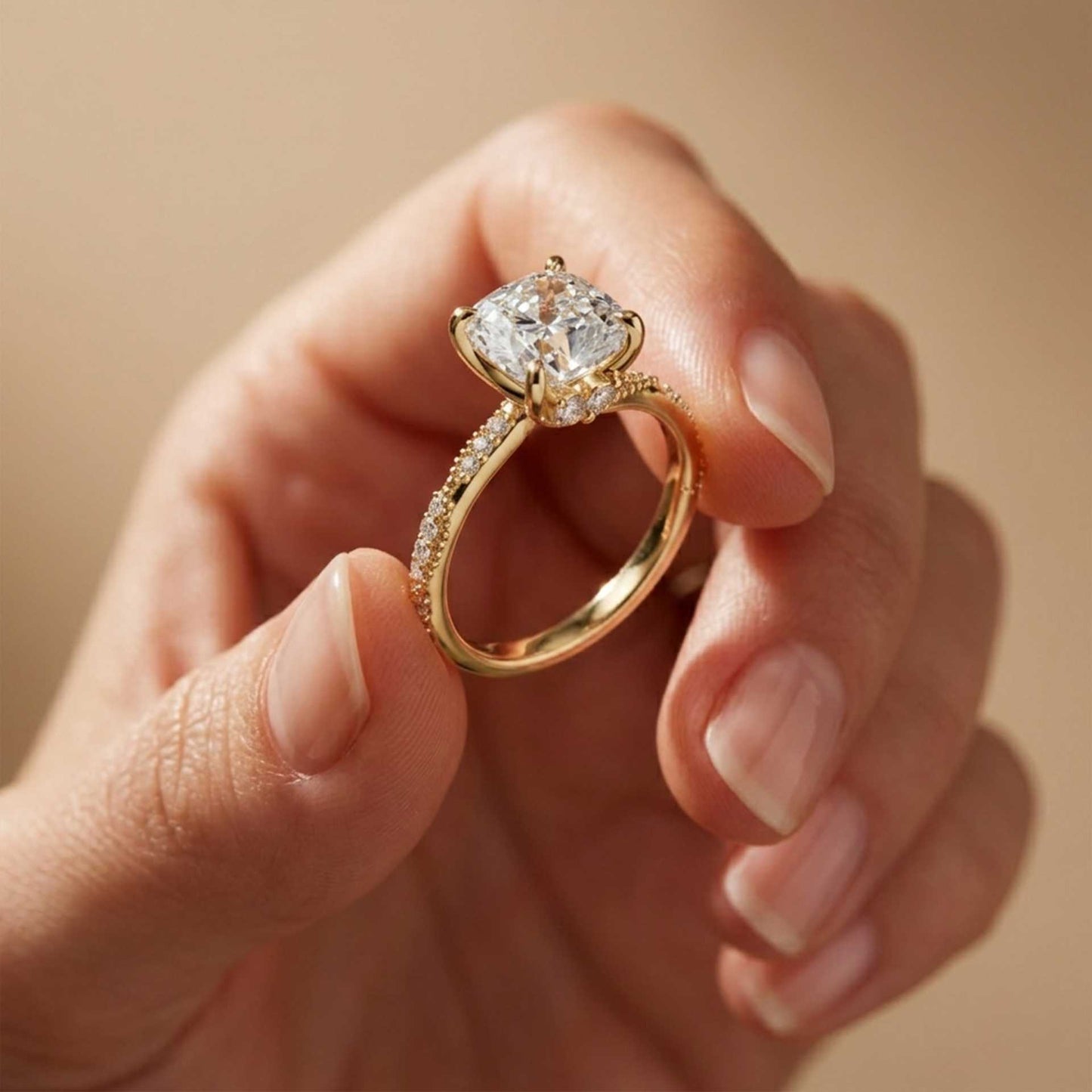 3.10 Ct Cushion Cut Moissanite Timeless Engagement Ring Gold