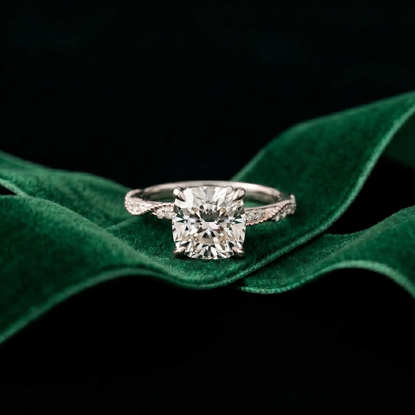 3.10 Ct Cushion Cut Moissanite Timeless Engagement Ring White
