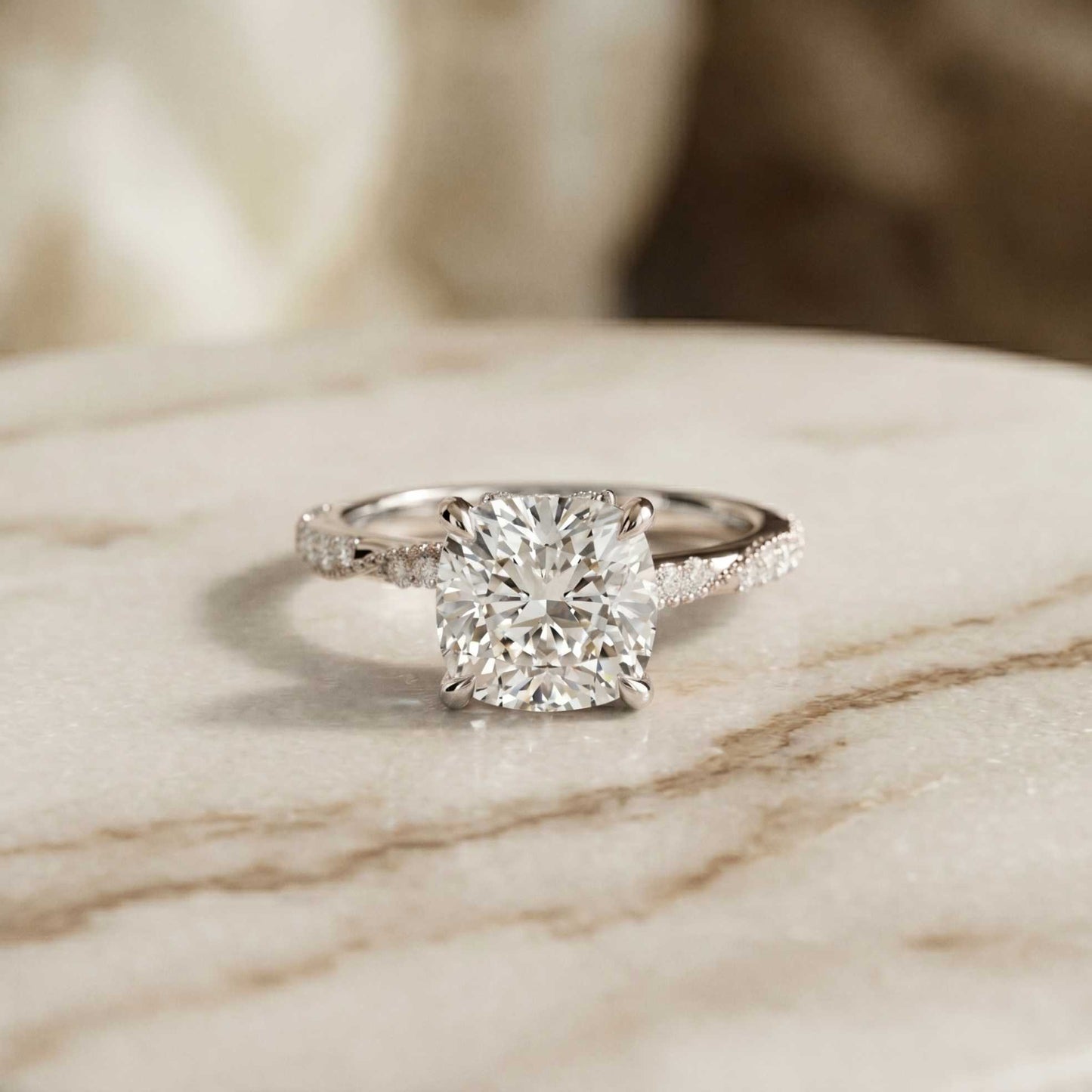 3.10 Ct Cushion Cut Moissanite Timeless Engagement Ring White