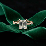 2.95 Ct Emerald Cut Moissanite Art Deco Inspired Ring Rose Gold
