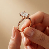 2.95 Ct Emerald Cut Moissanite Art Deco Inspired Ring Rose Gold
