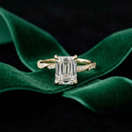 2.95 Ct Emerald Cut Moissanite Art Deco Inspired Ring Gold