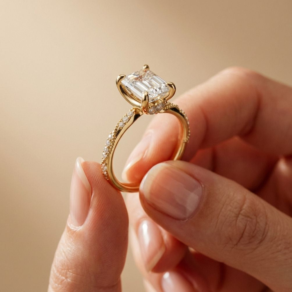 2.95 Ct Emerald Cut Moissanite Art Deco Inspired Ring Gold