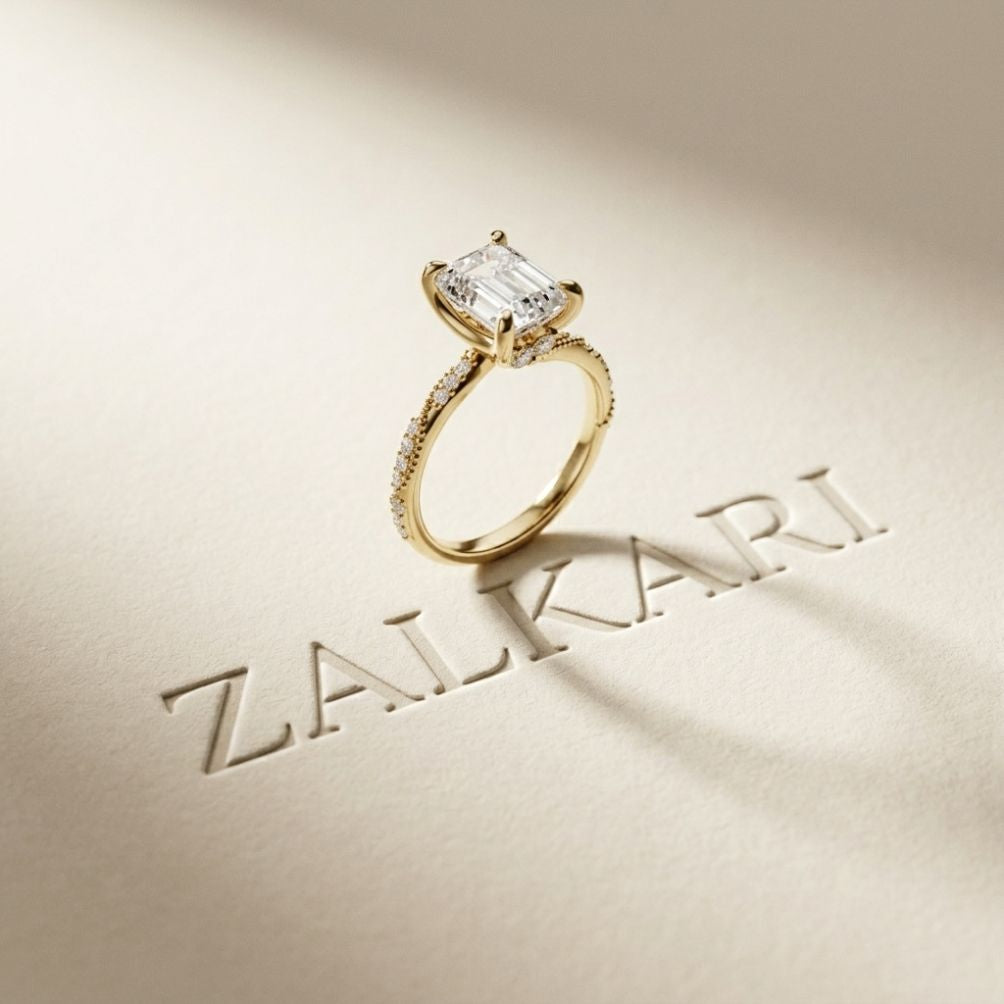 2.95 Ct Emerald Cut Moissanite Art Deco Inspired Ring Gold