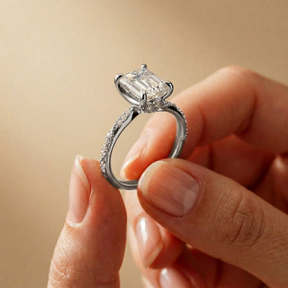 2.95 Ct Emerald Cut Moissanite Art Deco Inspired Ring White
