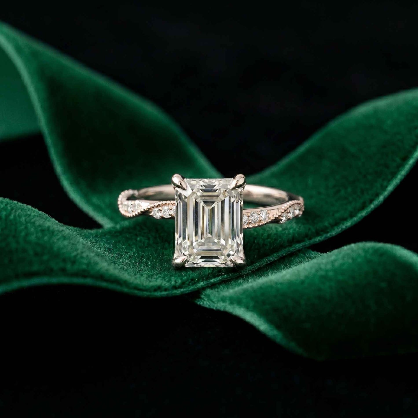 2.95 Ct Emerald Cut Moissanite Art Deco Inspired Ring White
