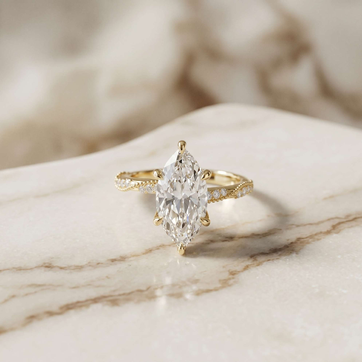 2.55 Ct Marquise Cut Moissanite Graceful Engagement Ring Gold