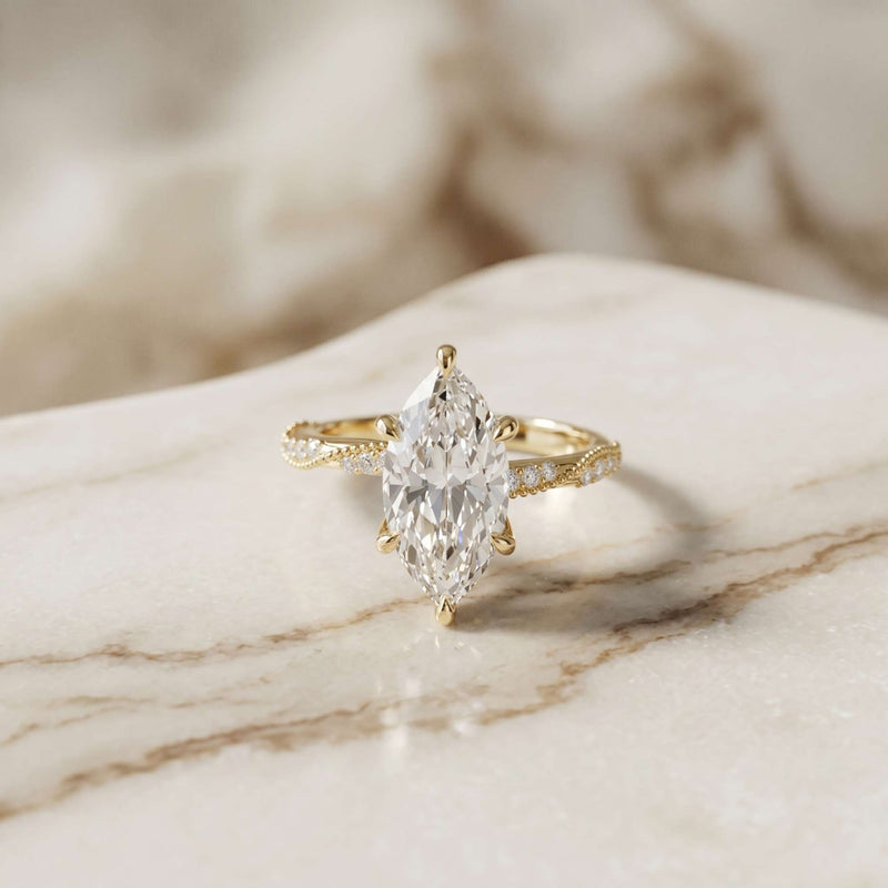2.55 Ct Marquise Cut Moissanite Graceful Engagement Ring Gold