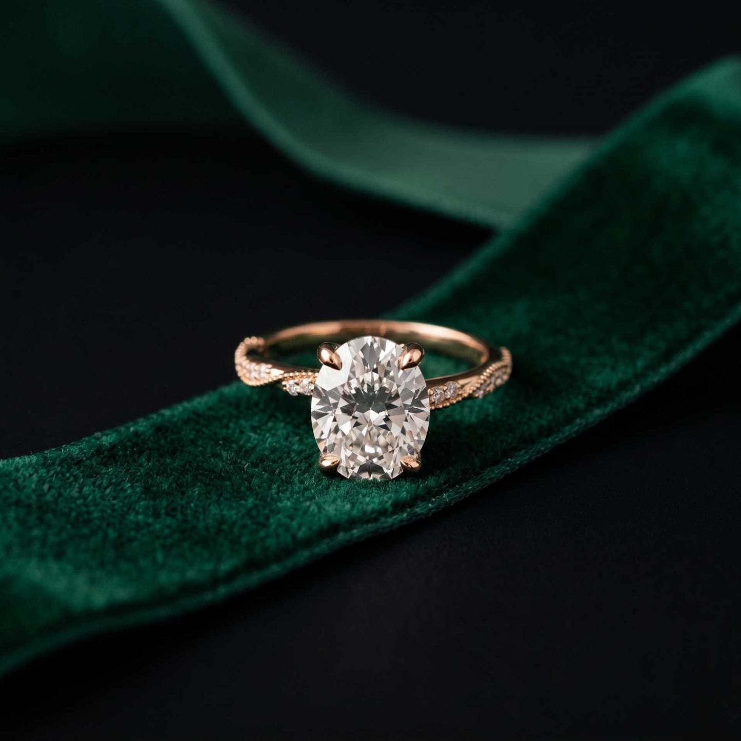 2.75 Ct Oval Cut Moissanite Heirloom Inspired Ring Rose Gold