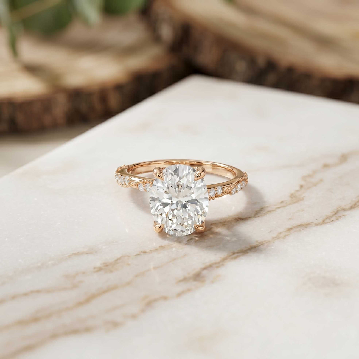 2.75 Ct Oval Cut Moissanite Heirloom Inspired Ring Rose Gold
