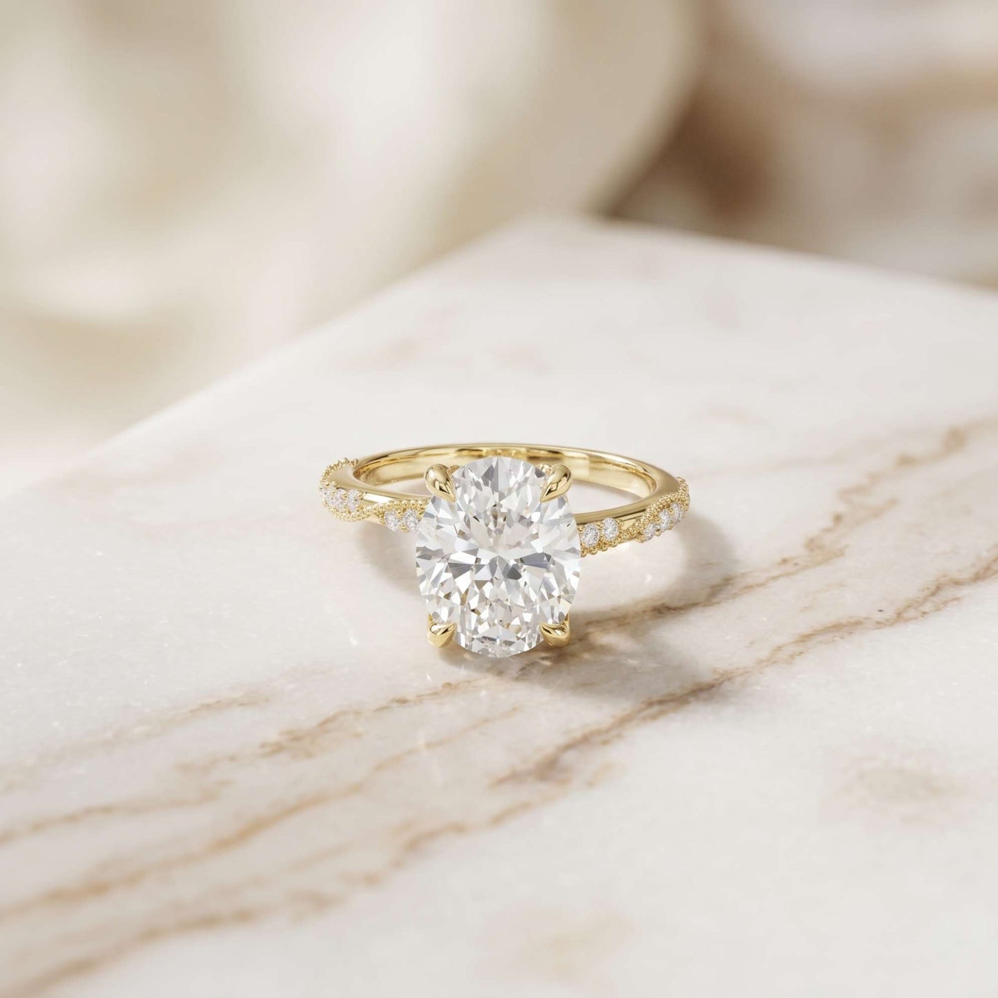 2.75 Ct Oval Cut Moissanite Heirloom Inspired Ring Gold