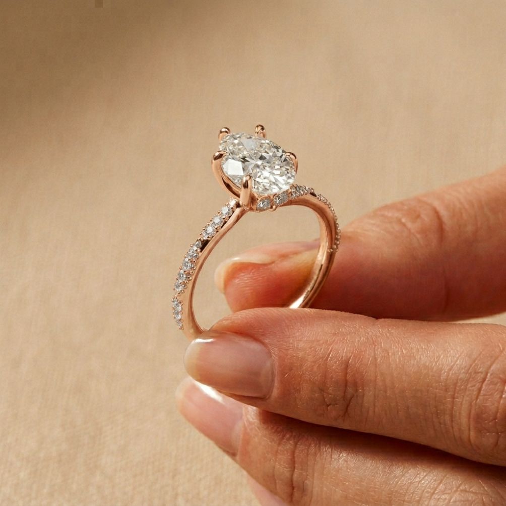 2.70 Ct Pear Cut Moissanite Luxe Pavé Ring Rose Gold