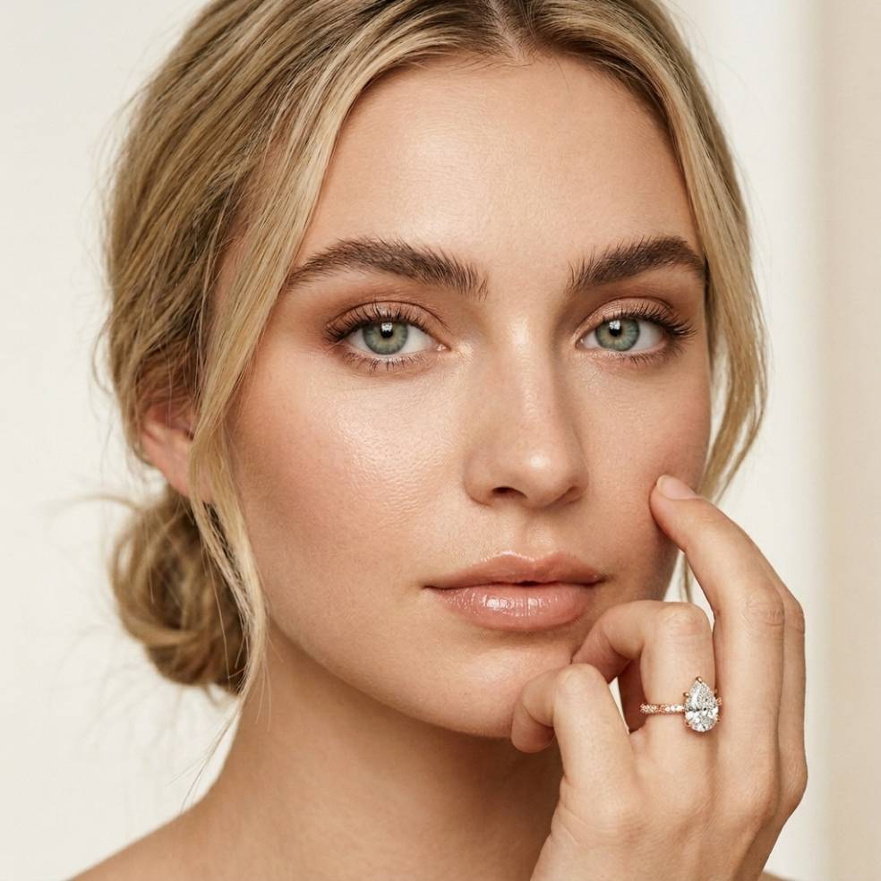 2.70 Ct Pear Cut Moissanite Luxe Pavé Ring Rose Gold