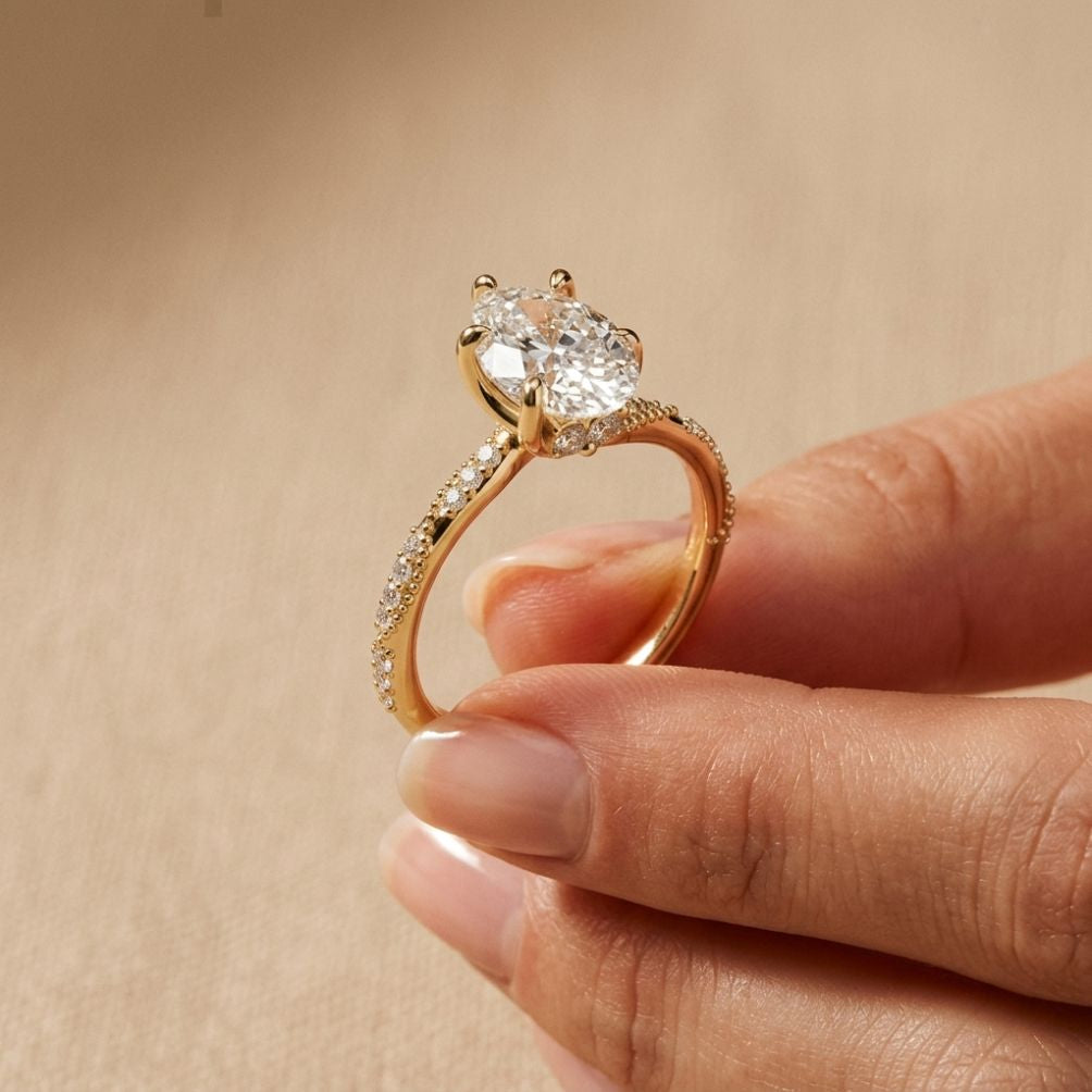 2.70 Ct Pear Cut Moissanite Luxe Pavé Ring Gold