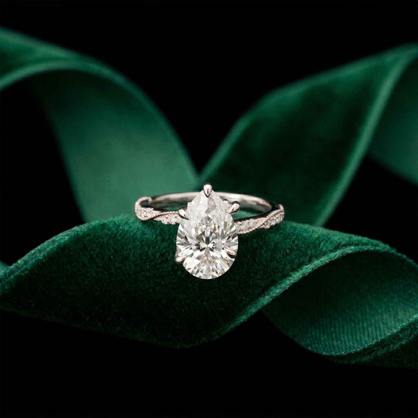2.70 Ct Pear Cut Moissanite Luxe Pavé Ring White