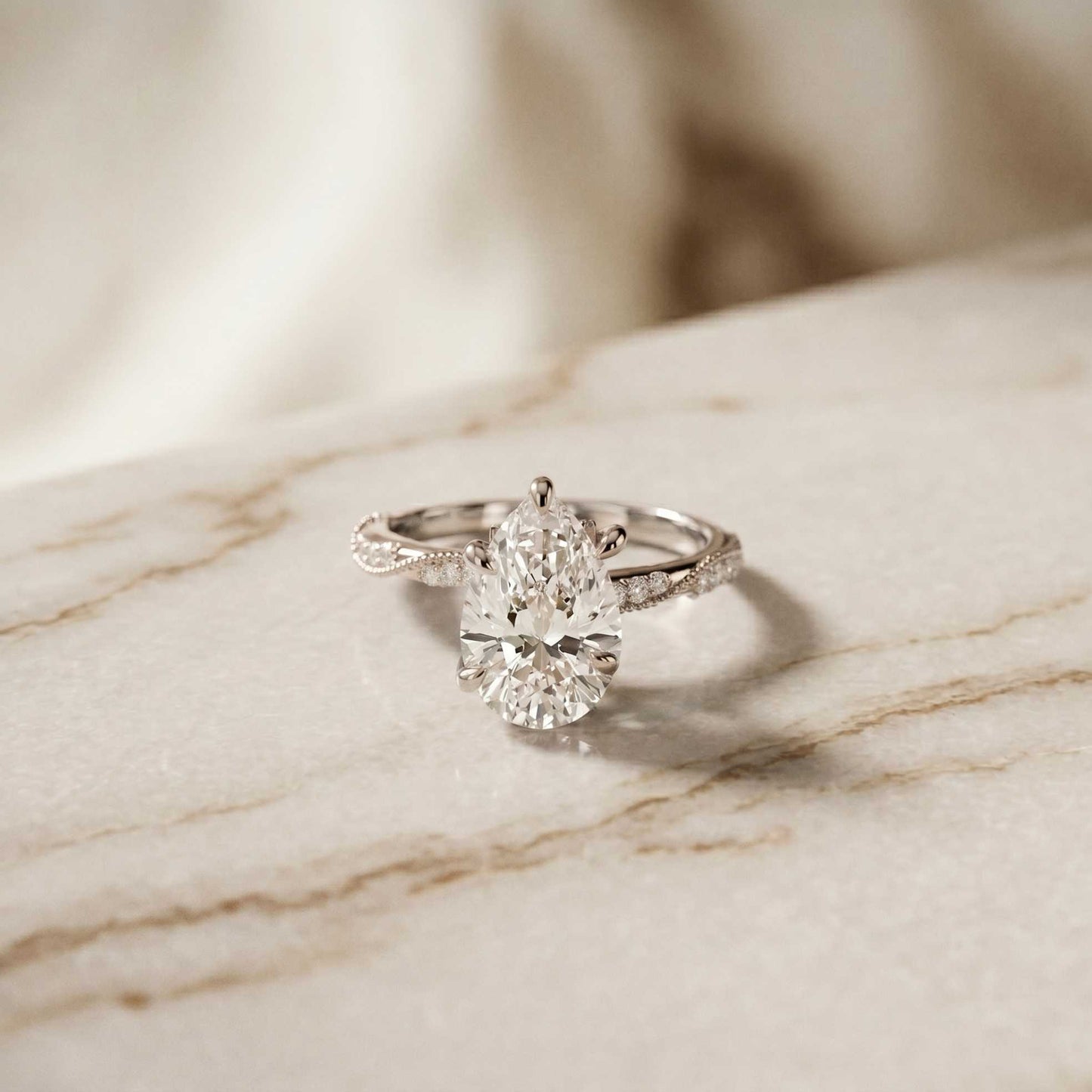 2.70 Ct Pear Cut Moissanite Luxe Pavé Ring White