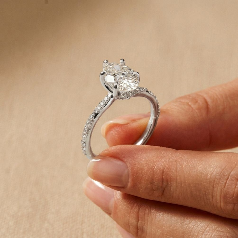 2.70 Ct Pear Cut Moissanite Luxe Pavé Ring White
