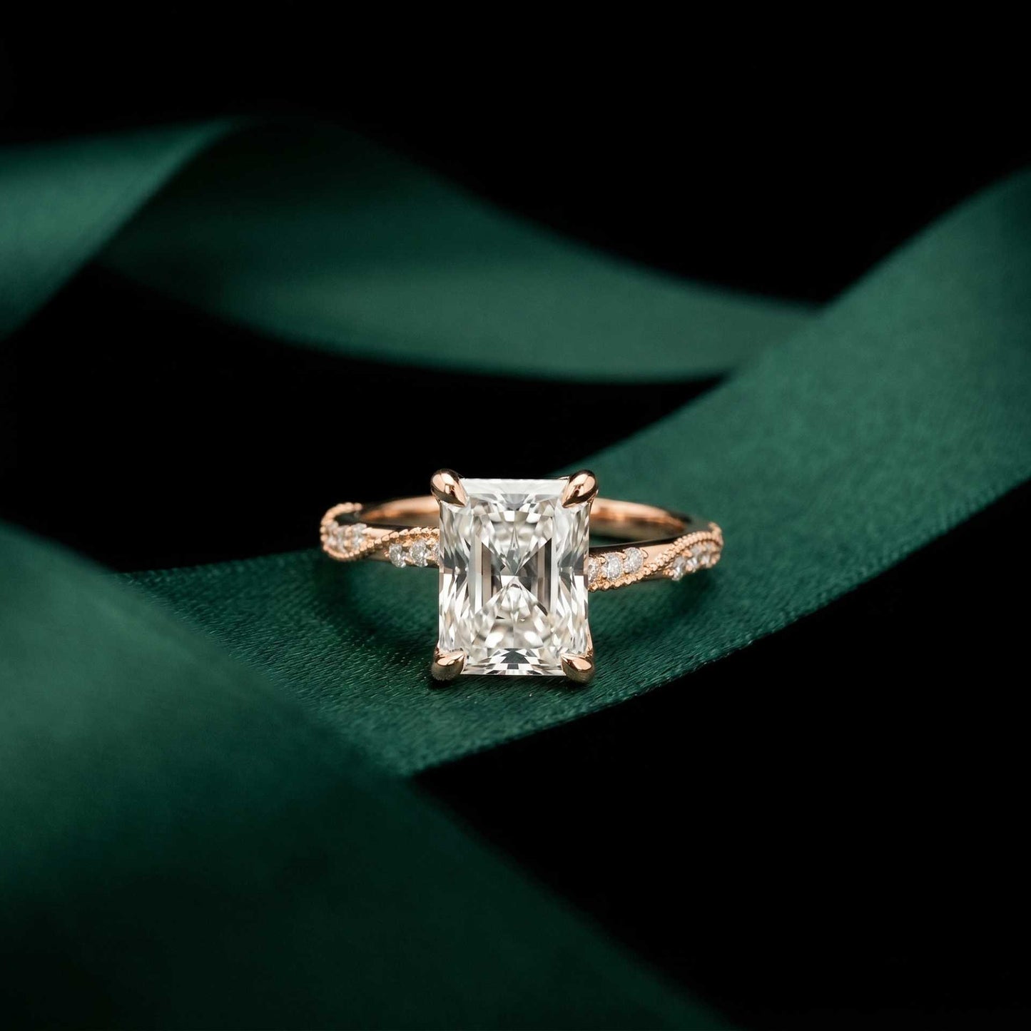 3.35 Ct Radiant Cut Moissanite Vintage Inspired Engagement Ring Rose Gold