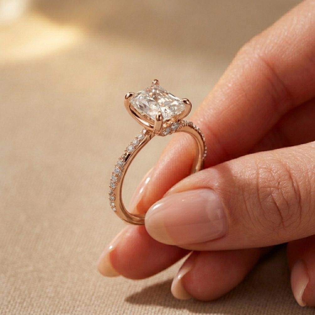 3.35 Ct Radiant Cut Moissanite Vintage Inspired Engagement Ring Rose Gold