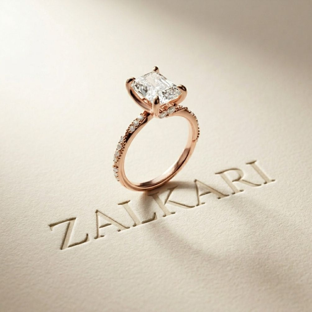 3.35 Ct Radiant Cut Moissanite Vintage Inspired Engagement Ring Rose Gold