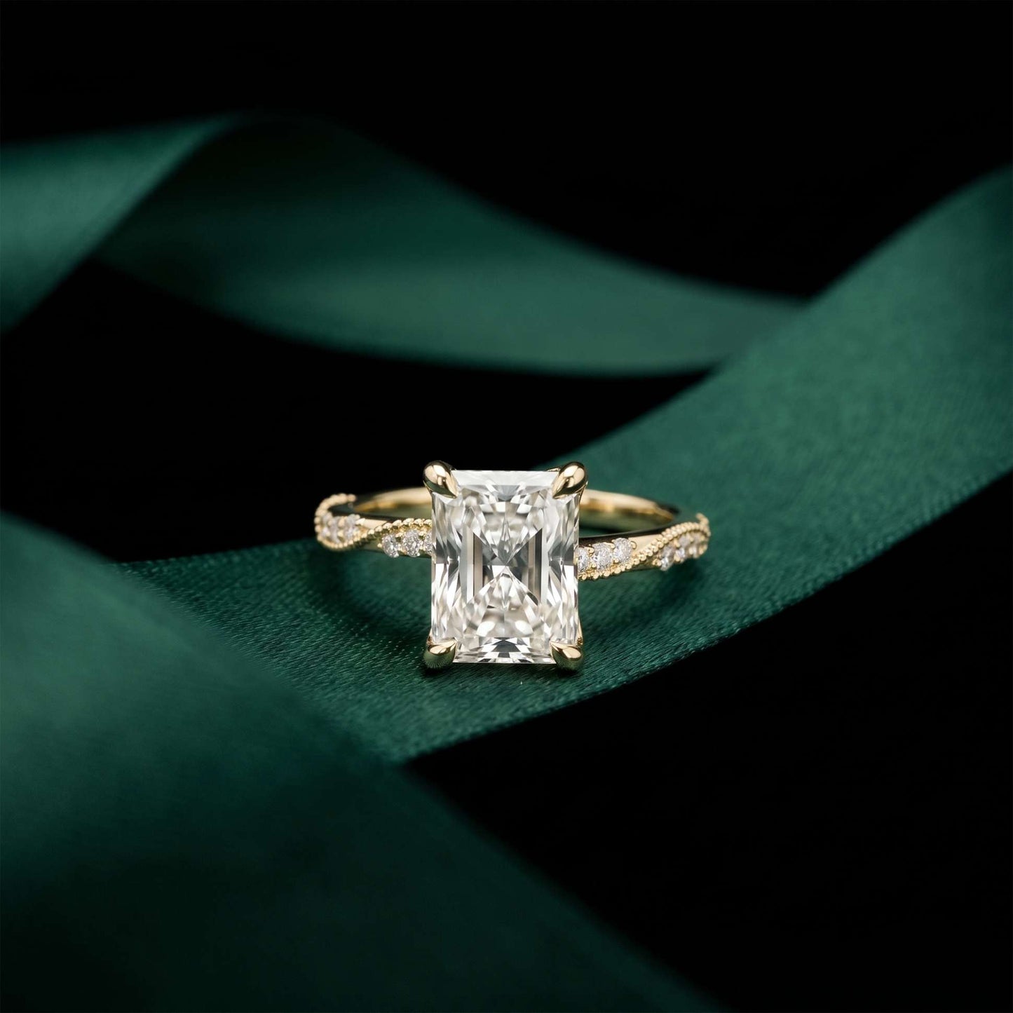 3.35 Ct Radiant Cut Moissanite Vintage Inspired Engagement Ring Gold