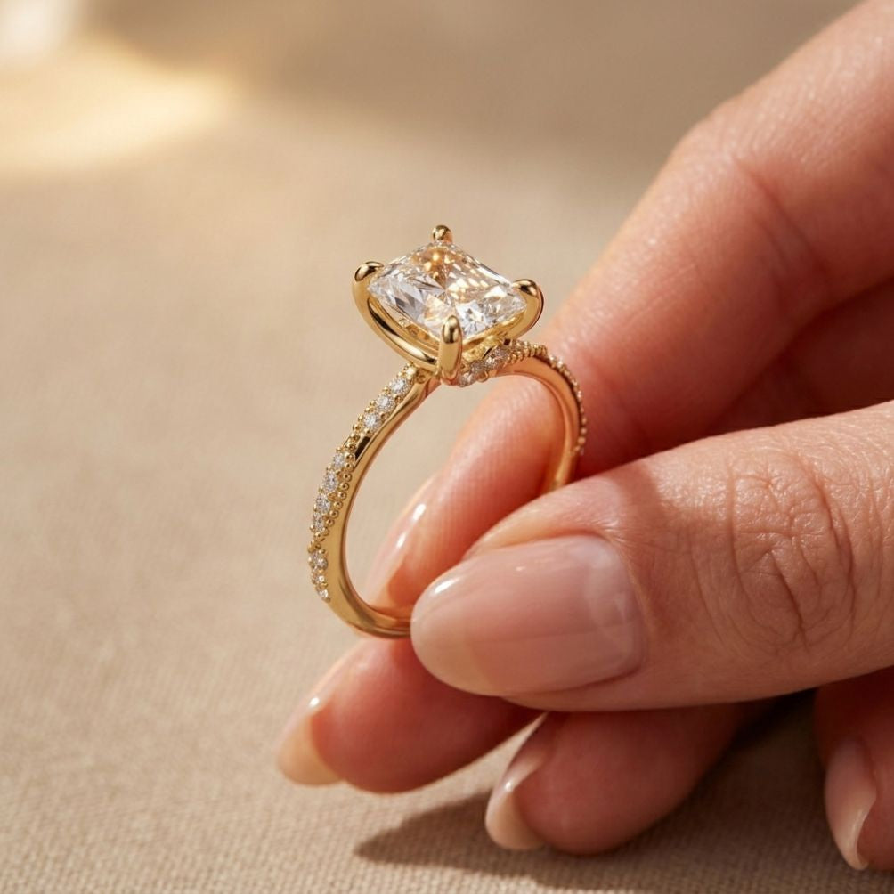 3.35 Ct Radiant Cut Moissanite Vintage Inspired Engagement Ring Gold