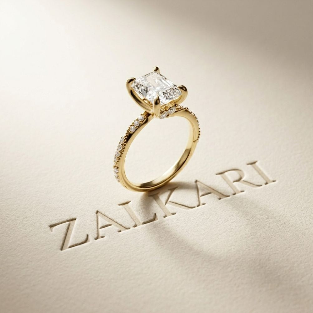 3.35 Ct Radiant Cut Moissanite Vintage Inspired Engagement Ring Gold