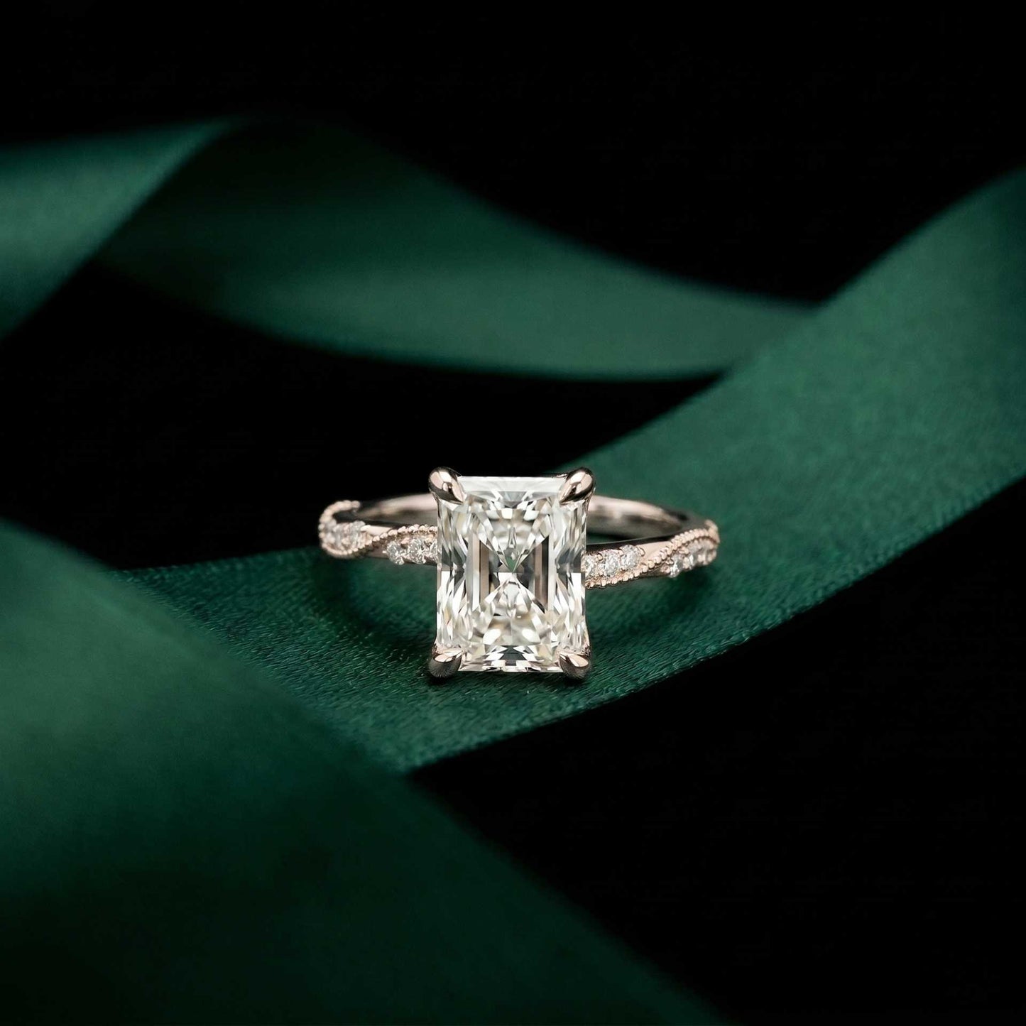 3.35 Ct Radiant Cut Moissanite Vintage Inspired Engagement Ring White