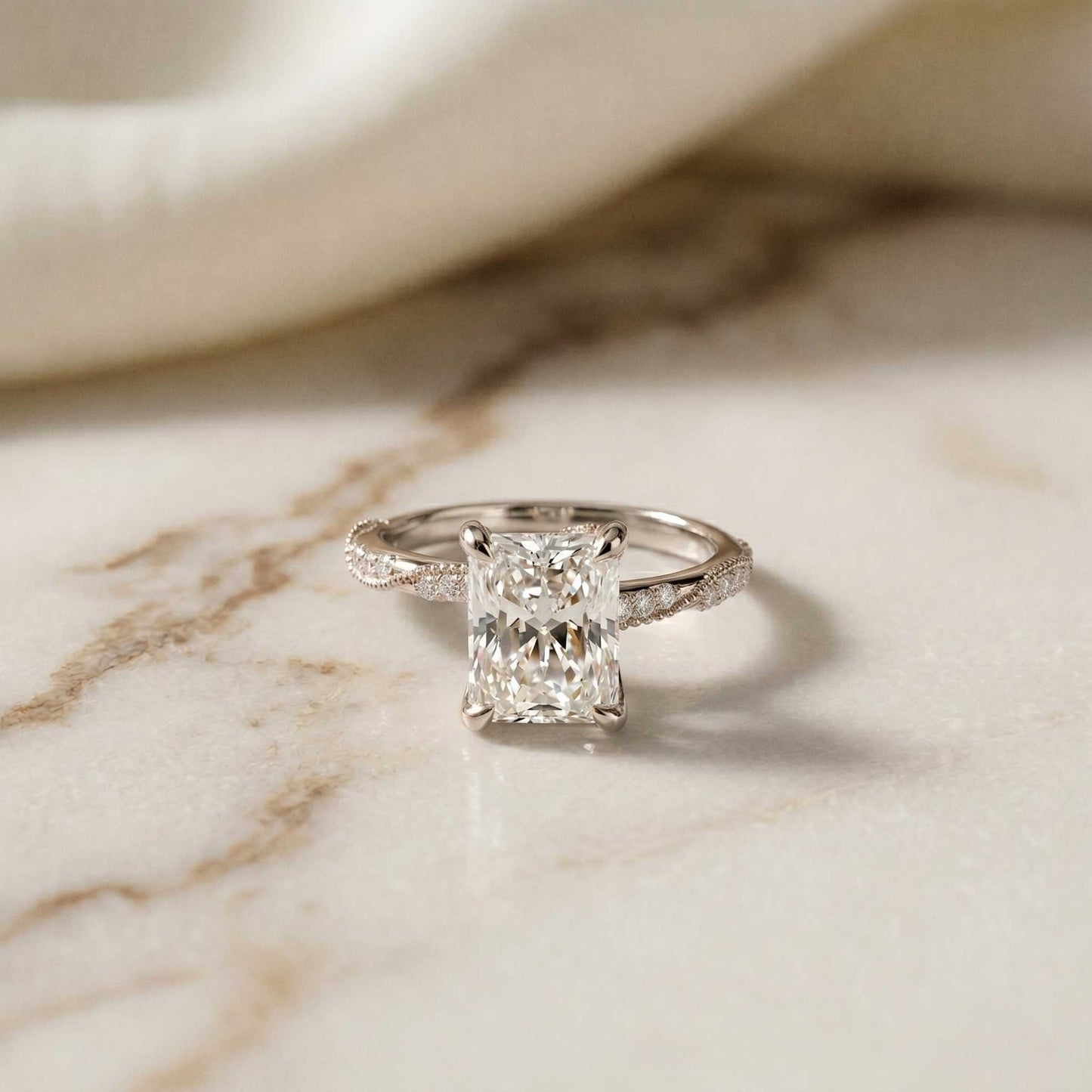 3.35 Ct Radiant Cut Moissanite Vintage Inspired Engagement Ring White