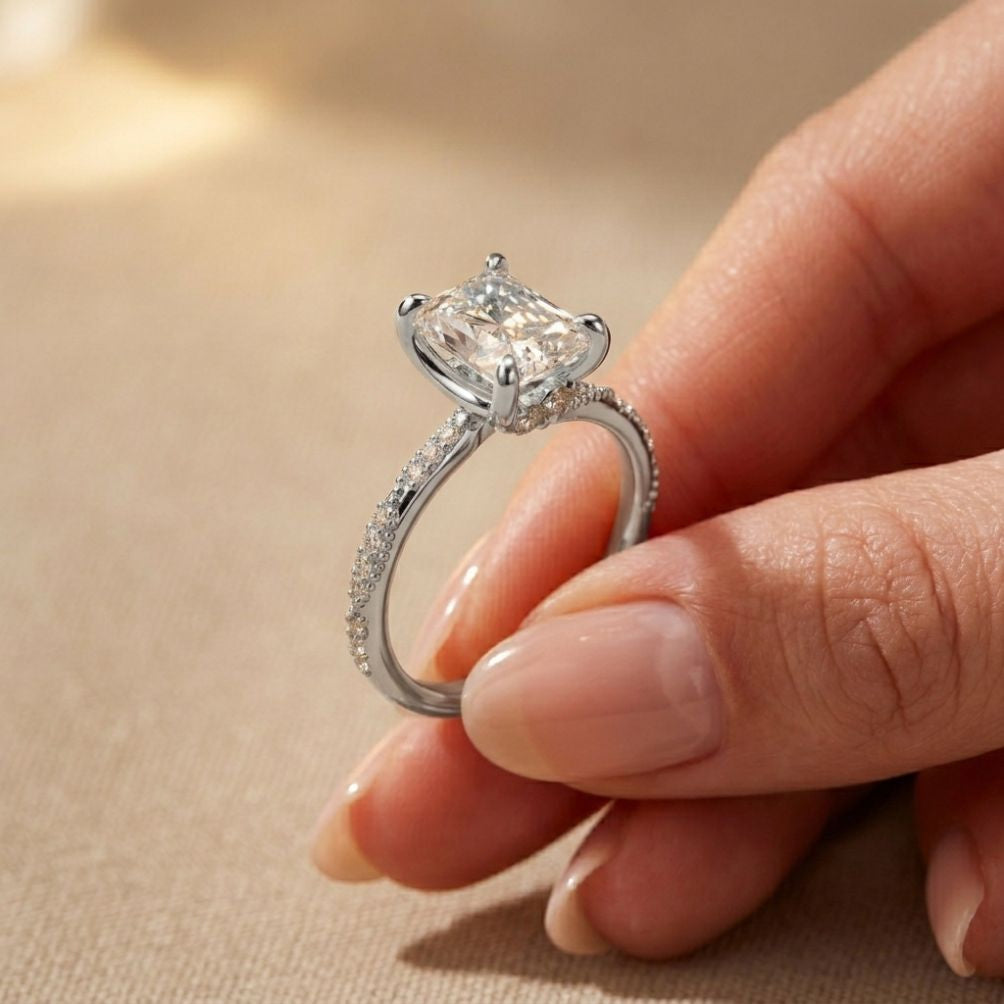 3.35 Ct Radiant Cut Moissanite Vintage Inspired Engagement Ring White