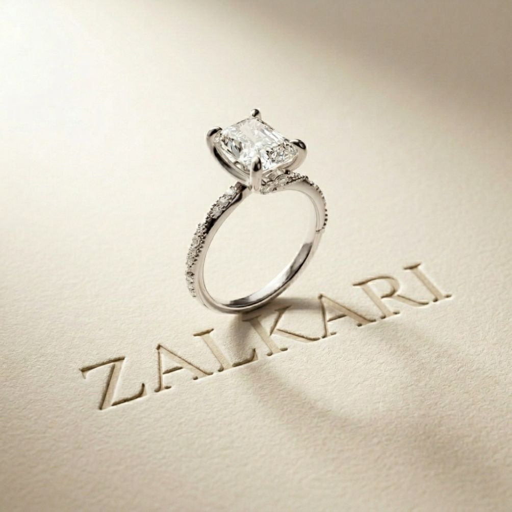 3.35 Ct Radiant Cut Moissanite Vintage Inspired Engagement Ring White