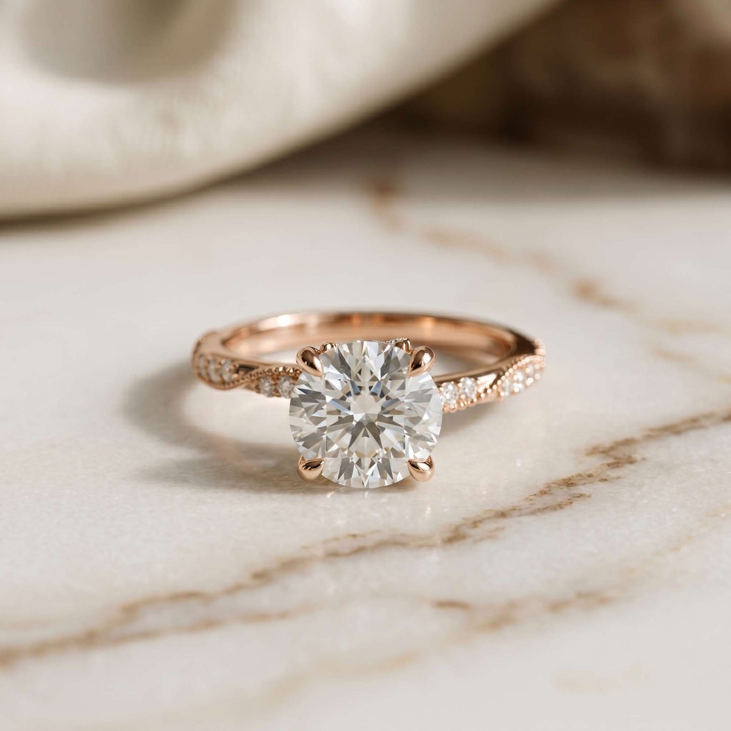 2.85 Ct Round Cut Moissanite Elegant Pavé Ring Rose Gold