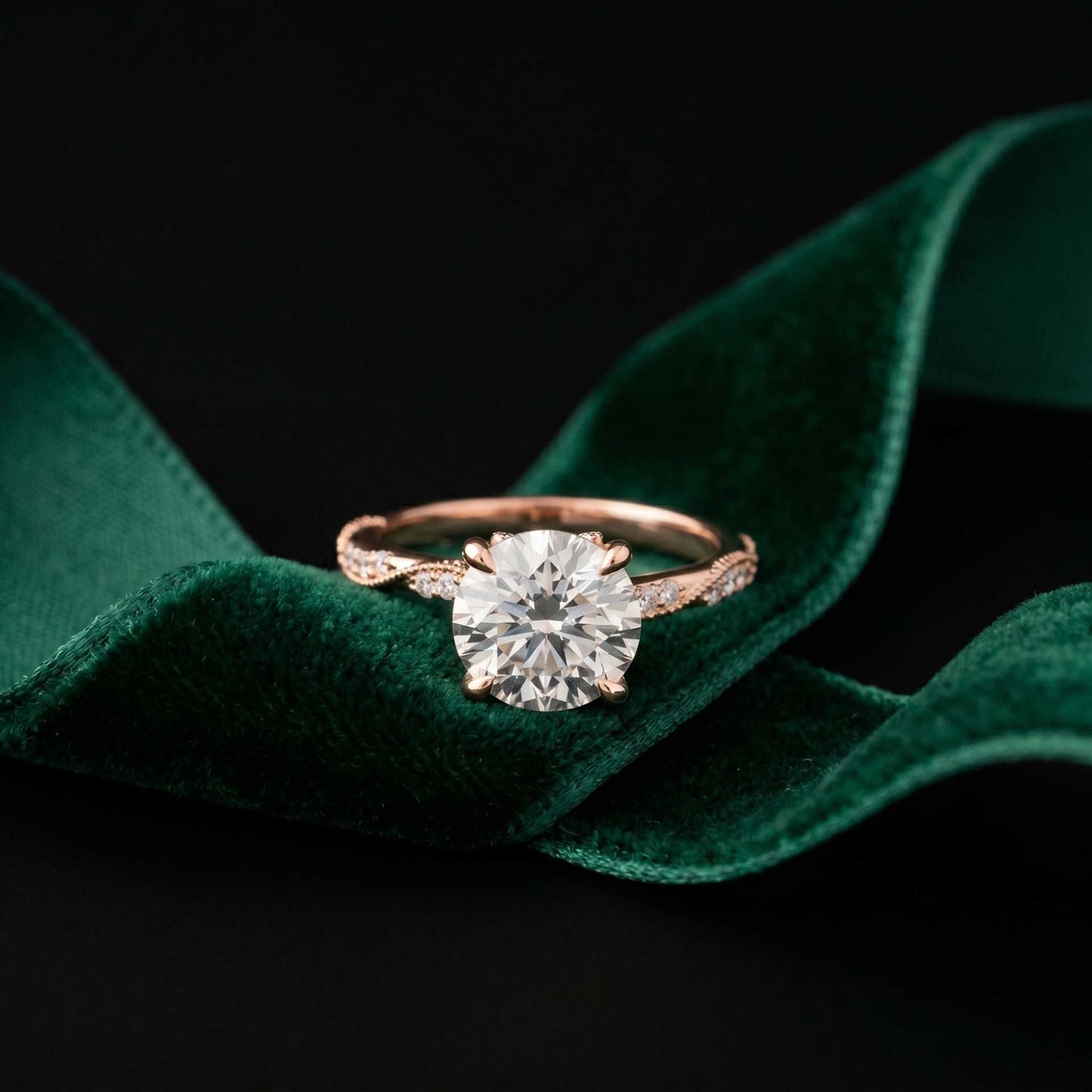 2.85 Ct Round Cut Moissanite Elegant Pavé Ring Rose Gold