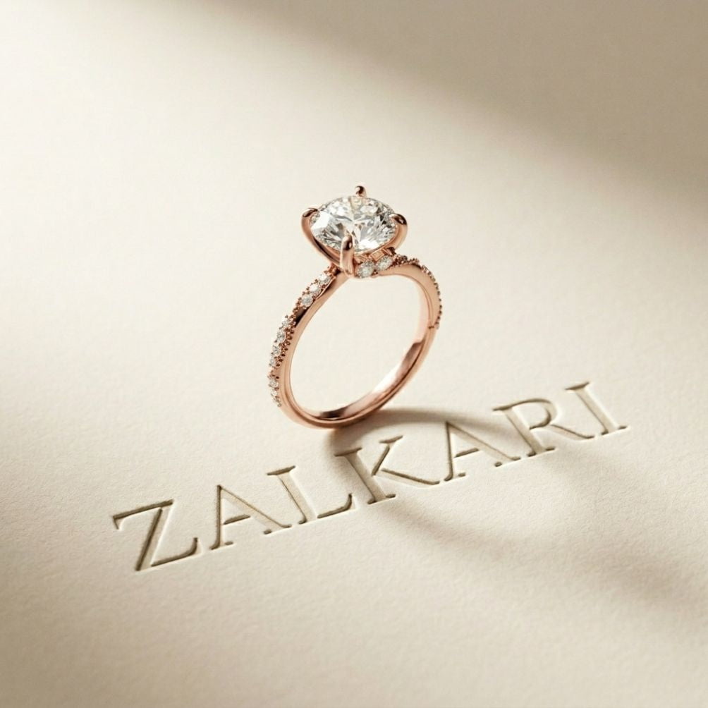 2.85 Ct Round Cut Moissanite Elegant Pavé Ring Rose Gold