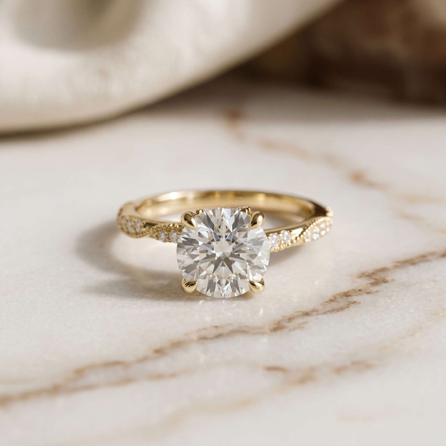2.85 Ct Round Cut Moissanite Elegant Pavé Ring Gold