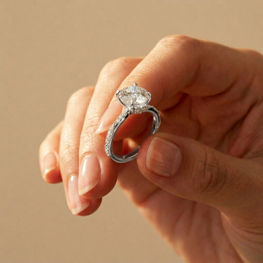2.85 Ct Round Cut Moissanite Elegant Pavé Ring White