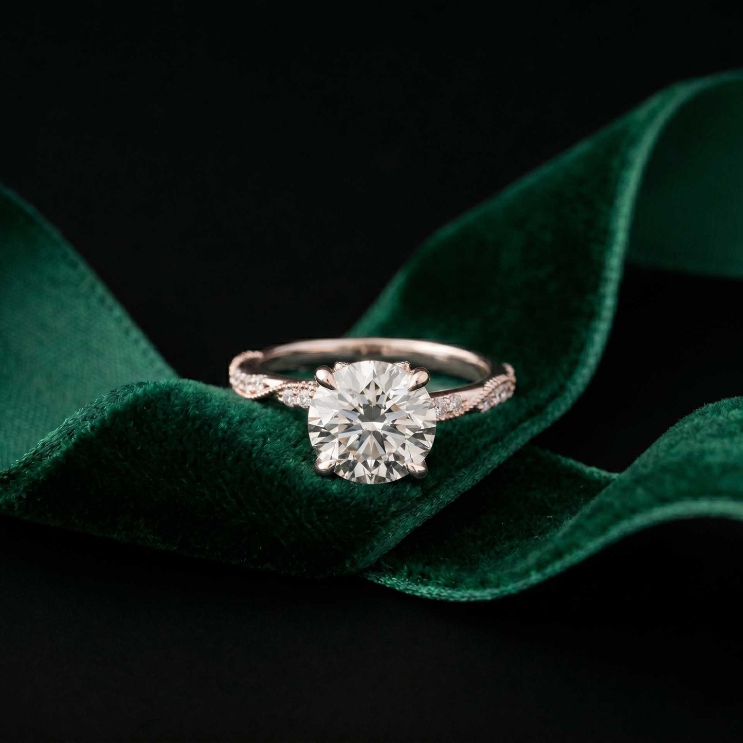 2.85 Ct Round Cut Moissanite Elegant Pavé Ring White
