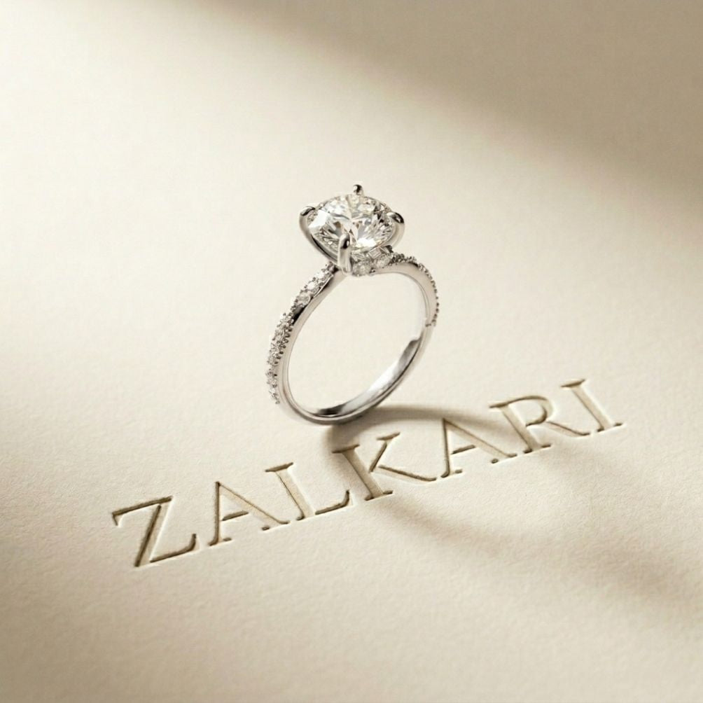 2.85 Ct Round Cut Moissanite Elegant Pavé Ring White