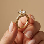 2.00 Ct Cushion Cut Moissanite Vintage Filigree Accent Ring Gold