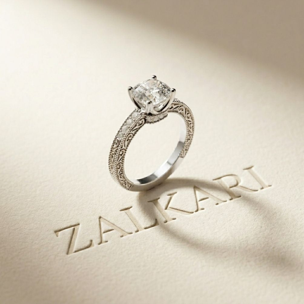 2.00 Ct Cushion Cut Moissanite Vintage Filigree Accent Ring White