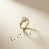 2.30 Ct Emerald Cut Moissanite Ornate Gallery Ring Gold