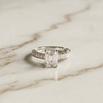 2.30 Ct Emerald Cut Moissanite Ornate Gallery Ring White