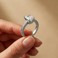 2.30 Ct Emerald Cut Moissanite Ornate Gallery Ring White