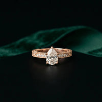 1.40 Ct Pear Cut Moissanite Engraved Vintage Ring Rose Gold