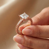 2.35 Ct Princess Cut Moissanite Antique Detail Ring Rose Gold
