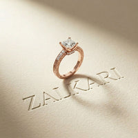 2.35 Ct Princess Cut Moissanite Antique Detail Ring Rose Gold