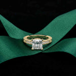 2.35 Ct Princess Cut Moissanite Antique Detail Ring Gold