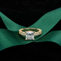 2.35 Ct Princess Cut Moissanite Antique Detail Ring Gold