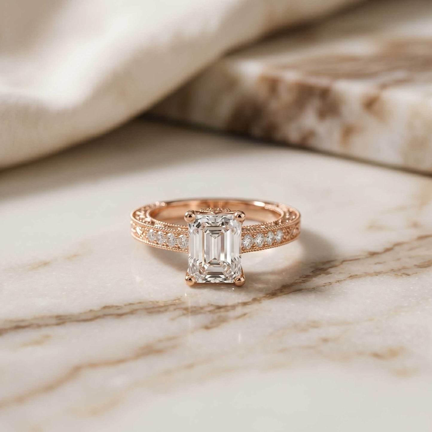 2.20 Ct Radiant Cut Moissanite Regal Vintage Ring Rose Gold